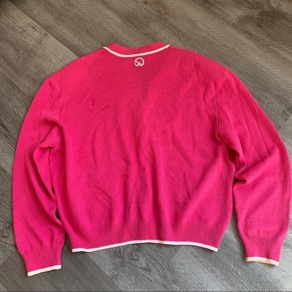 St. John Pink Cardigan Sweater Women’s M Gold Buttons Contrast Trim Preppy - Picture 3 of 10
